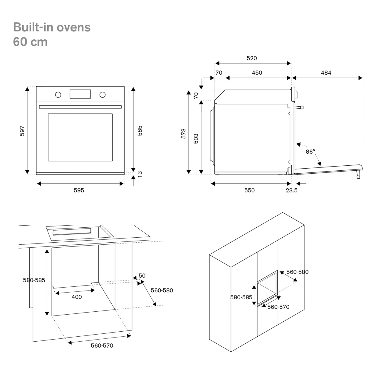 Professional Built-in Oven 60cm PYRO, LCD, Stainless Steel