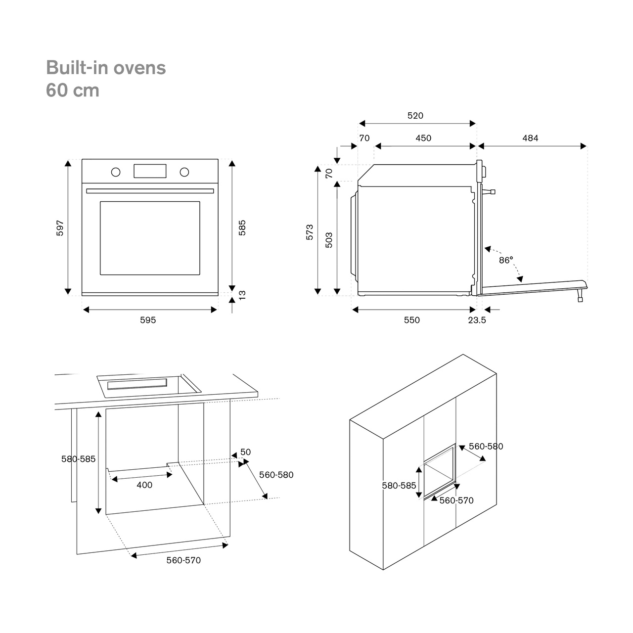 Heritage Built-in Oven 60cm, Matte Black