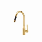 Sync Round Kitchen Mixer with Shower Brushed Brass