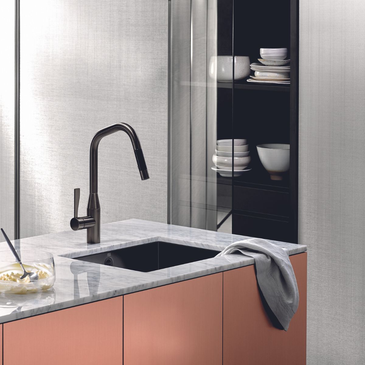 Sync Square Kitchen Mixer with Shower Platinum