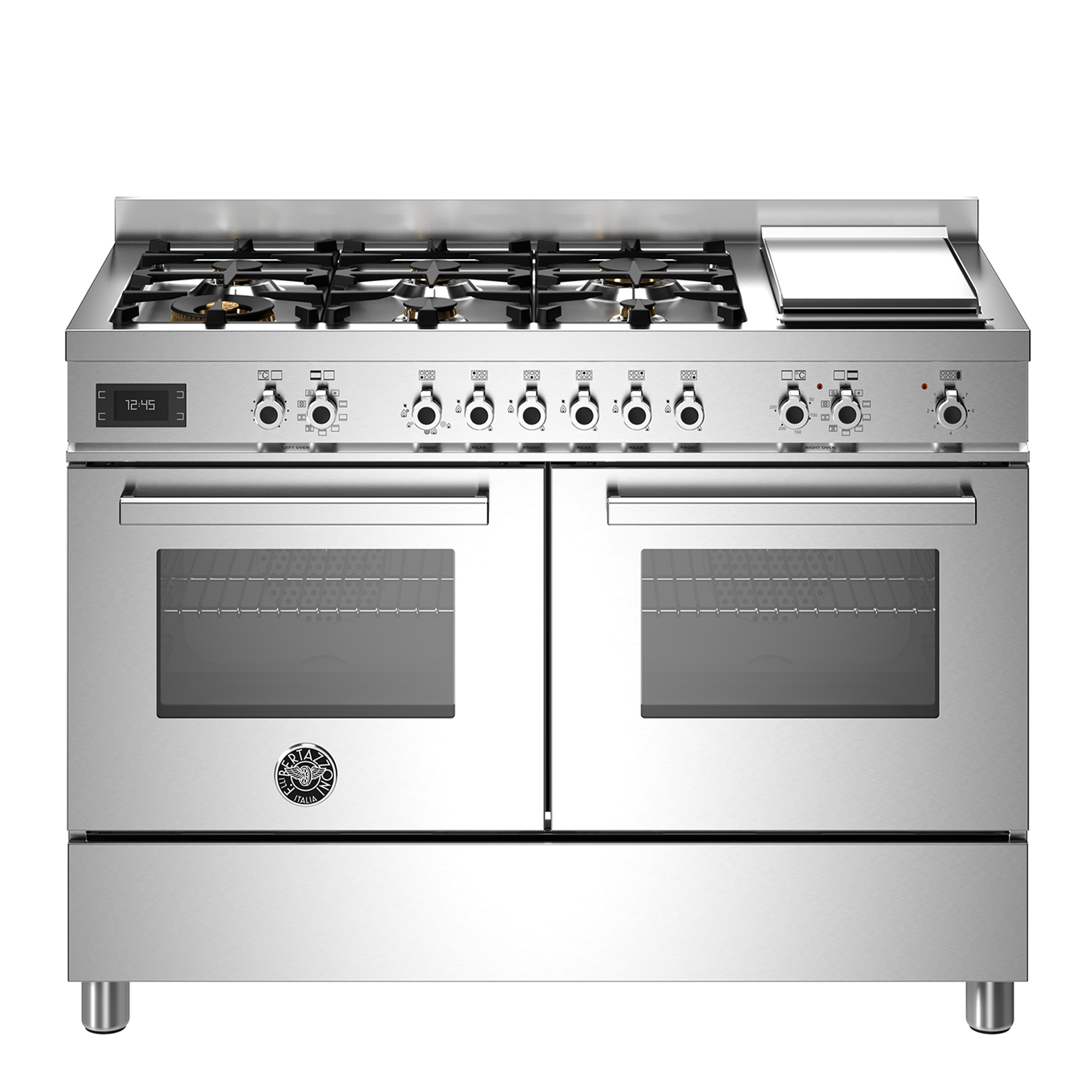 Professional Gas Range 120cm with Double Oven, Stainless Steel